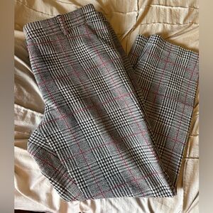 Express Black and White Plaid Pants with Red Detail